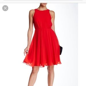 French connection red fit and flare silk dress